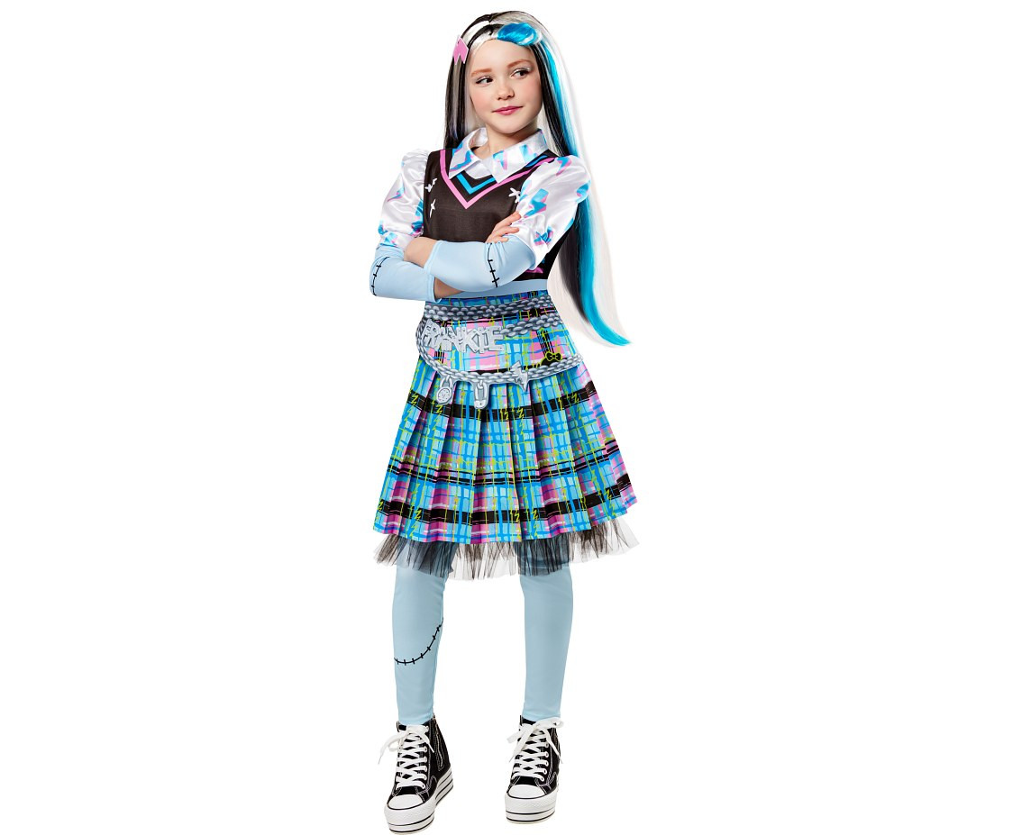 Role play-set for kids Frankie Stein digital printed dress with detachable belt accessory and lightning bolt hair clip, size S